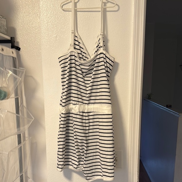 White and Black Striped Button-Down romper - Picture 3 of 3